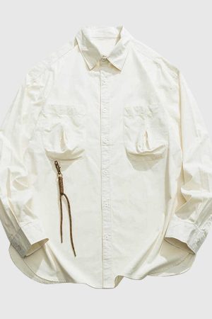Style Core Aesthetics, New Style Trends Multi-Pockets Solid Shirts
