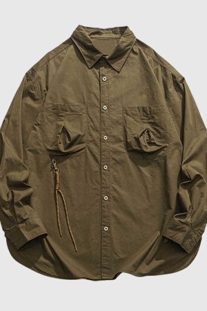 Style Core Aesthetics, New Style Trends Multi-Pockets Solid Shirts