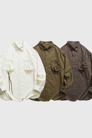 Style Core Aesthetics, New Style Trends Multi-Pockets Solid Shirts