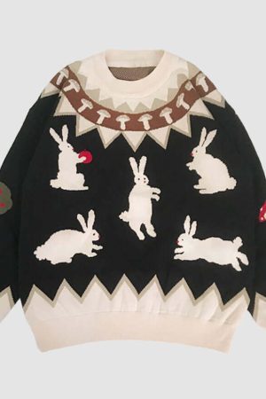 Style Core Aesthetics, New Style Trends Mushroom & Rabbit Knitted Sweater