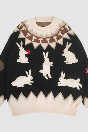 Style Core Aesthetics, New Style Trends Mushroom & Rabbit Pattern Sweater