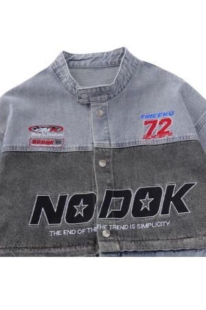 Style Core Aesthetics, New Style Trends Number Embroidered Denim Jacket