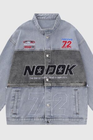 Style Core Aesthetics, New Style Trends Number Embroidered Denim Jacket