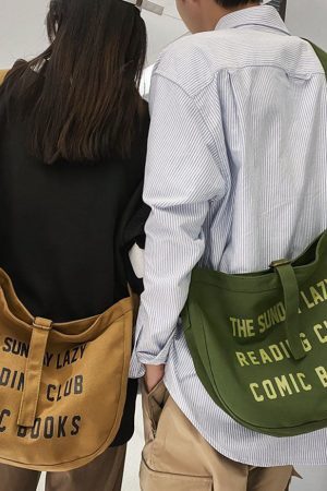 Style Core Aesthetics, New Style Trends Oluolin Vintage Letter Print Buckle Messenger Bag