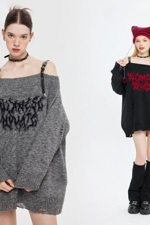 Style Core Aesthetics, New Style Trends One-Shoulder Lazy Style Loose Sweater