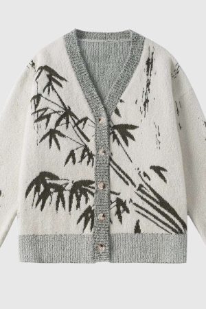 Style Core Aesthetics, New Style Trends Oriental Bamboo Print Cardigan