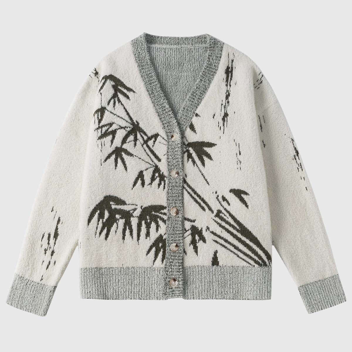 Style Core Aesthetics, New Style Trends Oriental Bamboo Print Cardigan