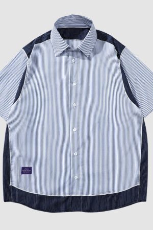 Style Core Aesthetics, New Style Trends Oversized Patchwork Stripe Shirts