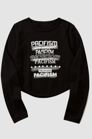 Style Core Aesthetics, New Style Trends Pacifism Letter Print Knit Crop Top