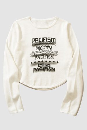Style Core Aesthetics, New Style Trends Pacifism Letter Print Knit Crop Top