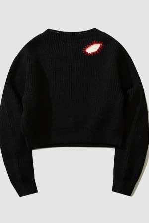 Style Core Aesthetics, New Style Trends Paramecium Pattern Embroidery Cropped Sweater