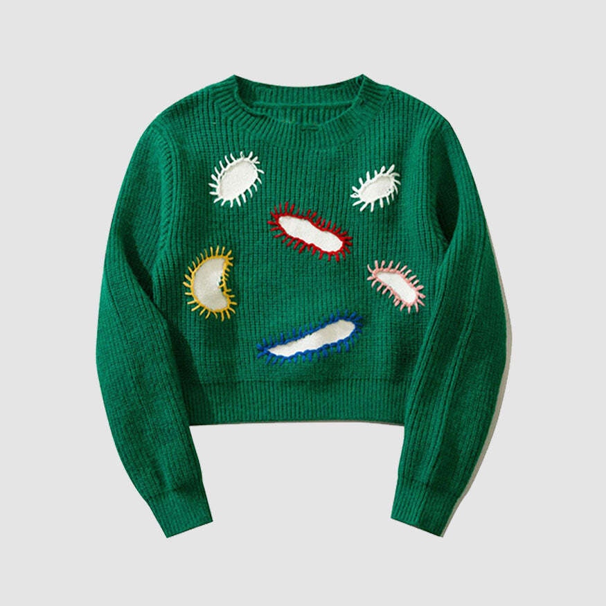 Style Core Aesthetics, New Style Trends Paramecium Pattern Embroidery Cropped Sweater