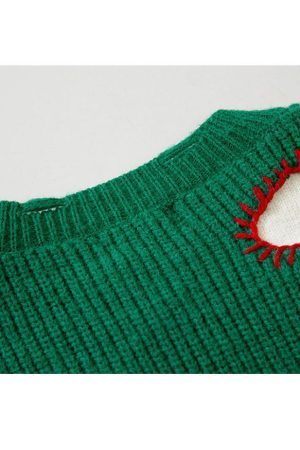 Style Core Aesthetics, New Style Trends Paramecium Pattern Embroidery Cropped Sweater