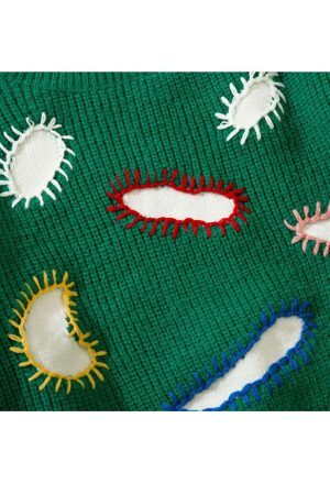 Style Core Aesthetics, New Style Trends Paramecium Pattern Embroidery Cropped Sweater