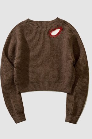 Style Core Aesthetics, New Style Trends Paramecium Pattern Embroidery Cropped Sweater