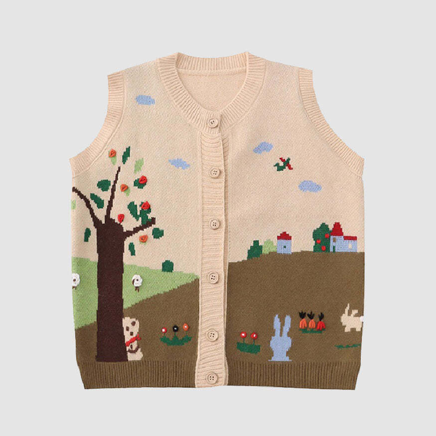 Style Core Aesthetics, New Style Trends Pastoral Illustration Vest Sweater Style Core Aesthetics, New Style Trends Pastoral Illustration Vest Sweater