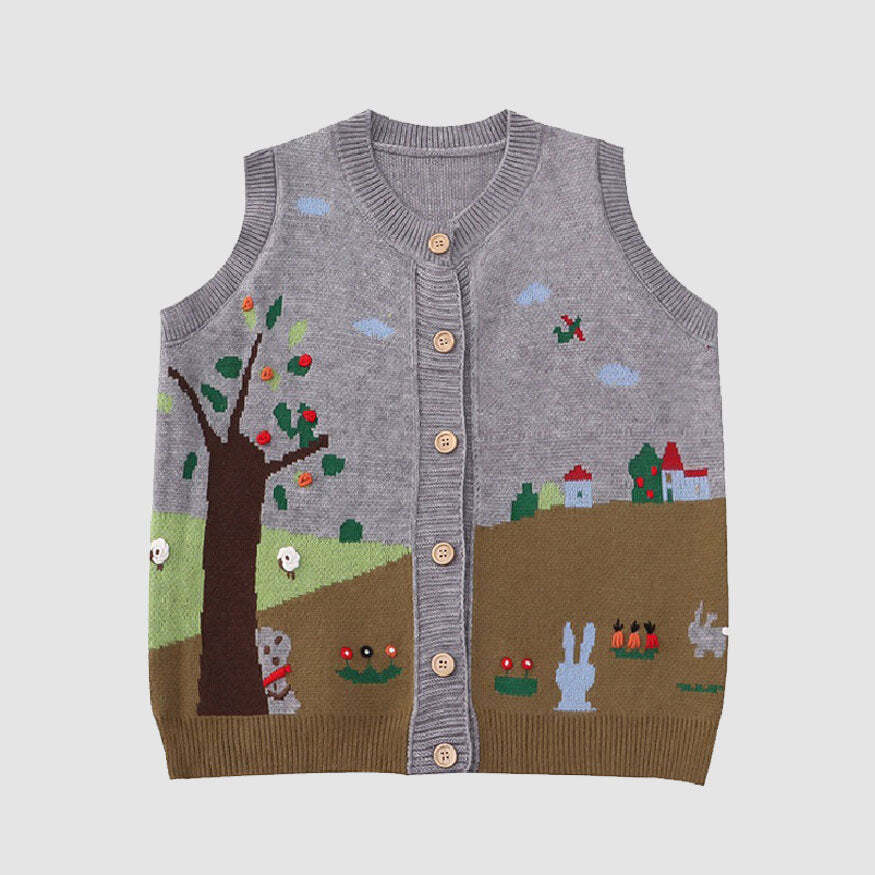 Style Core Aesthetics, New Style Trends Pastoral Illustration Vest Sweater Style Core Aesthetics, New Style Trends Pastoral Illustration Vest Sweater