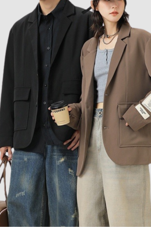 Style Core Aesthetics, New Style Trends Patch Pockets Casual Blazer