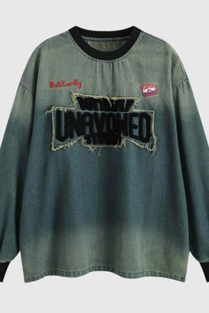 Style Core Aesthetics, New Style Trends Patchwork Denim Pullover