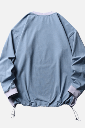 Style Core Aesthetics, New Style Trends Patchwork Drawstring Long-Sleeve Tee