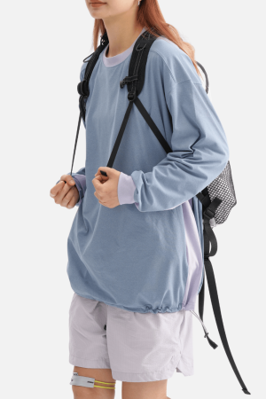 Style Core Aesthetics, New Style Trends Patchwork Drawstring Long-Sleeve Tee