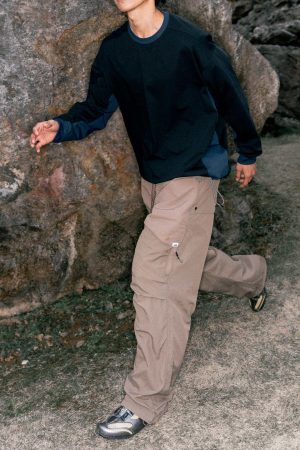 Style Core Aesthetics, New Style Trends Patchwork Drawstring Long-Sleeve Tee