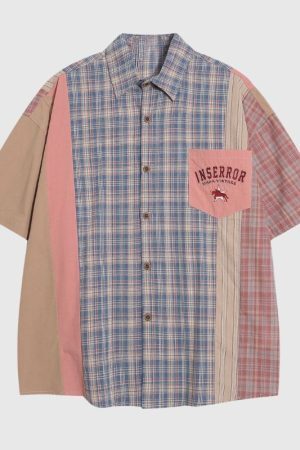 Style Core Aesthetics, New Style Trends Patchwork Plaid Shirt