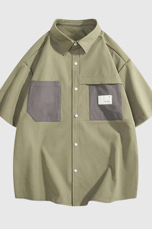 Style Core Aesthetics, New Style Trends Patchwork Pocket Cotton Shirts