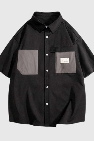 Style Core Aesthetics, New Style Trends Patchwork Pocket Cotton Shirts