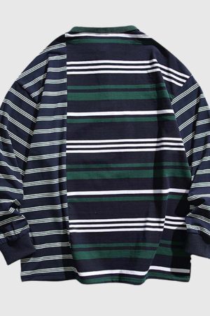 Style Core Aesthetics, New Style Trends Patchwork Striped Polo Shirt