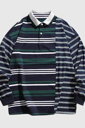 Style Core Aesthetics, New Style Trends Patchwork Striped Polo Shirt
