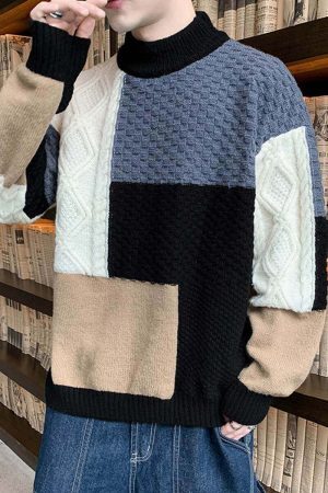 Style Core Aesthetics, New Style Trends Patchwork Turtleneck Sweater