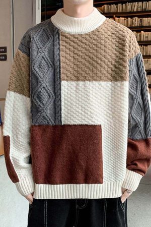 Style Core Aesthetics, New Style Trends Patchwork Turtleneck Sweater