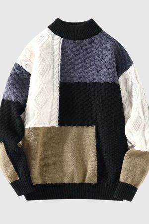 Style Core Aesthetics, New Style Trends Patchwork Turtleneck Sweater