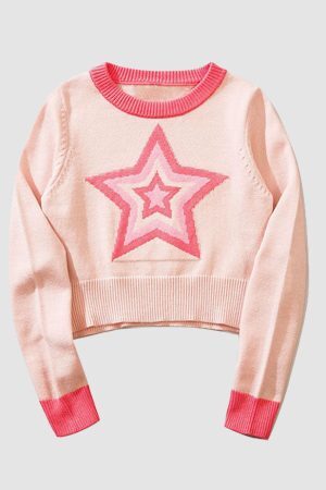 Style Core Aesthetics, New Style Trends Pentagram Jacquard Cropped Sweater