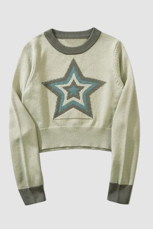 Style Core Aesthetics, New Style Trends Pentagram Jacquard Cropped Sweater