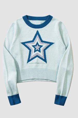 Style Core Aesthetics, New Style Trends Pentagram Jacquard Cropped Sweater