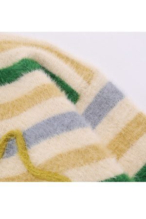 Style Core Aesthetics, New Style Trends Pentagram Pattern Striped Fuzzy Sweater