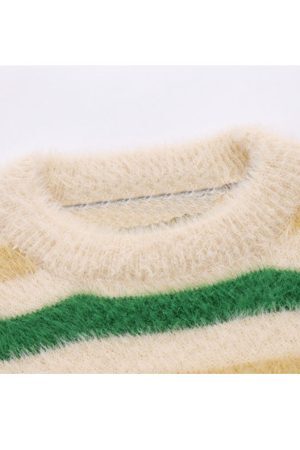 Style Core Aesthetics, New Style Trends Pentagram Pattern Striped Fuzzy Sweater