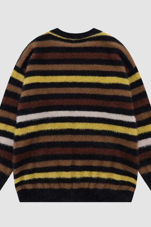Style Core Aesthetics, New Style Trends Pentagram Pattern Striped Fuzzy Sweater