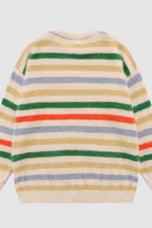 Style Core Aesthetics, New Style Trends Pentagram Pattern Striped Fuzzy Sweater