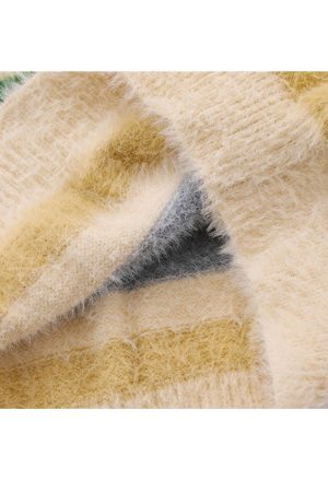 Style Core Aesthetics, New Style Trends Pentagram Pattern Striped Fuzzy Sweater