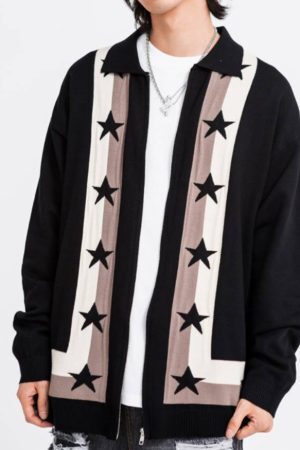 Style Core Aesthetics, New Style Trends Pentagram Striped Collared Cardigan Sweater