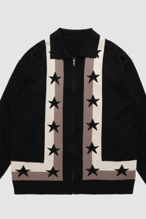 Style Core Aesthetics, New Style Trends Pentagram Striped Collared Cardigan Sweater
