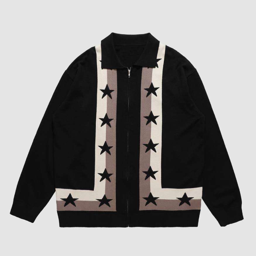 Style Core Aesthetics, New Style Trends Pentagram Striped Collared Cardigan Sweater