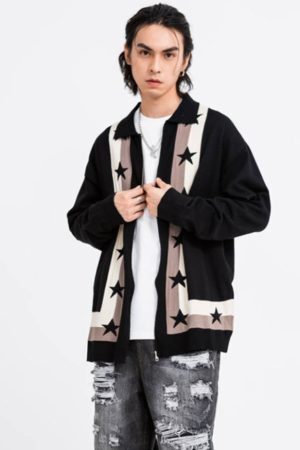 Style Core Aesthetics, New Style Trends Pentagram Striped Collared Cardigan Sweater