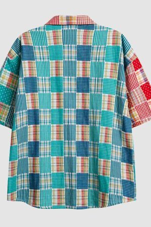 Style Core Aesthetics, New Style Trends Plaid Panel Loose Shirt