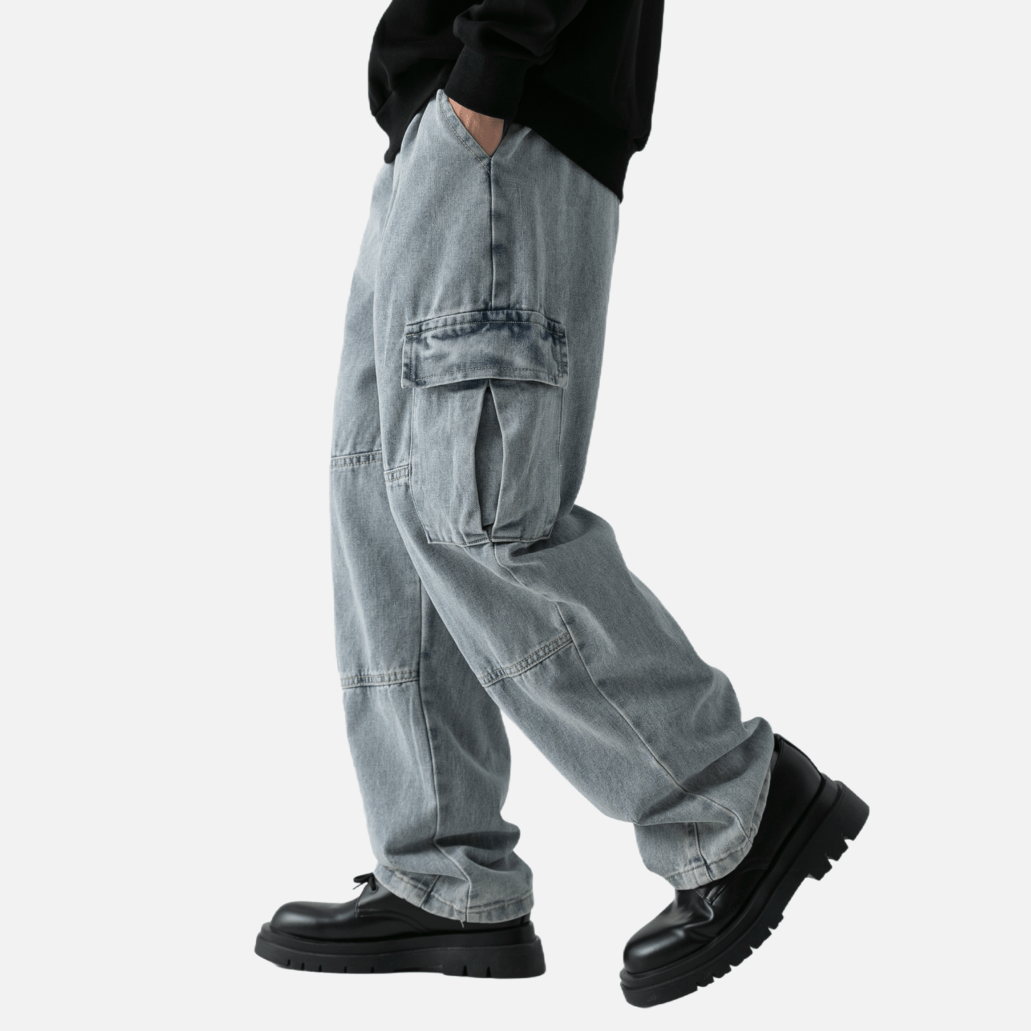 Style Core Aesthetics, New Style Trends Pocket Patchwork Design Cargo Jeans Style Core Aesthetics, New Style Trends Pocket Patchwork Design Cargo Jeans