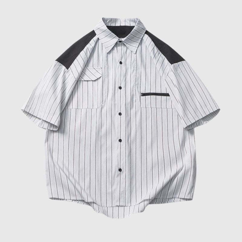 Style Core Aesthetics, New Style Trends Pocket Patchwork Striped Shirt
