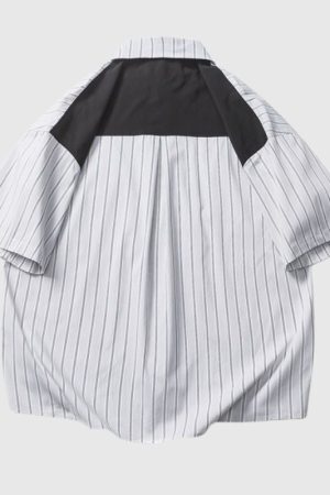 Style Core Aesthetics, New Style Trends Pocket Patchwork Striped Shirt